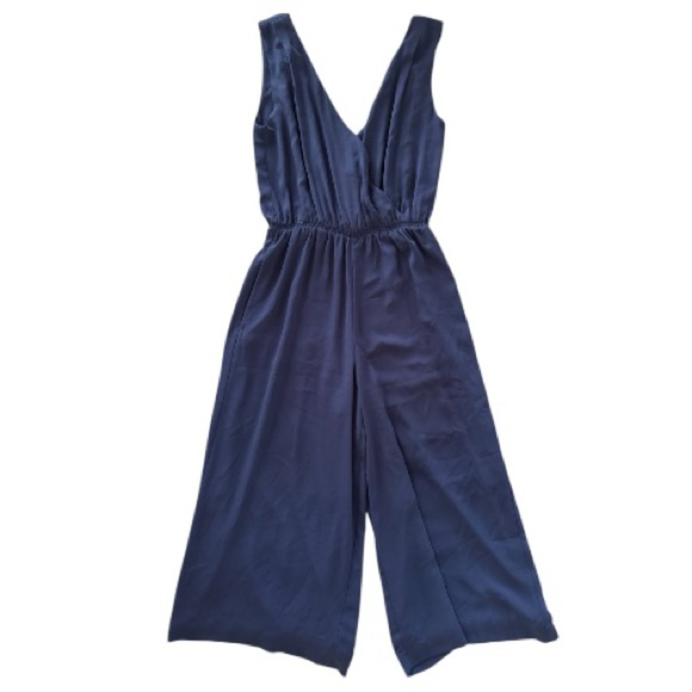 Babaton Aritzia Navy Cross-Front Wide-Leg Cropped Jumpsuit